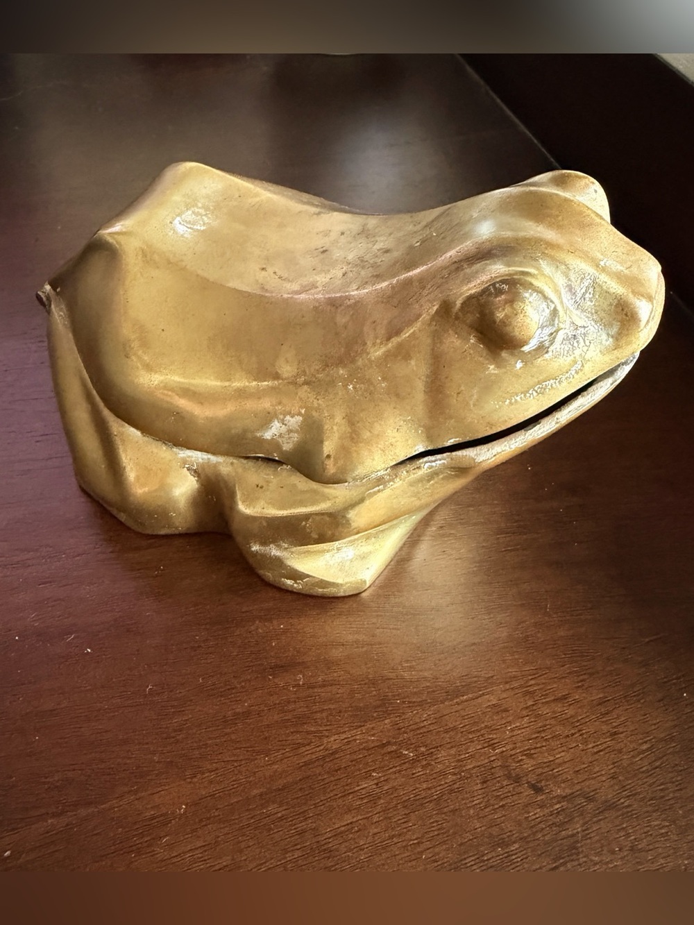Vintage 1970s Solid Brass Gold Frog Trinket Box Korea Hinged Toad Large Heavy